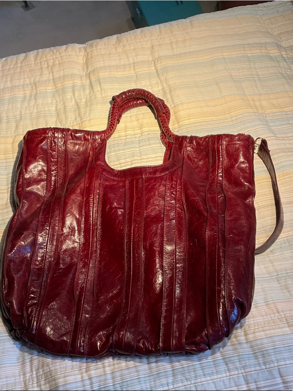 Pietro Alessandro Burgundy Red Leather Tote with Top Handles